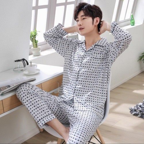 Men Pajamas Cotton Long-Sleeved Home Clothes
