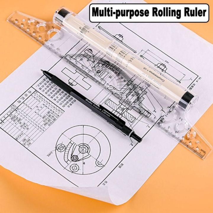 Multifunction Roller Ruler Multi Function Plastic Parallel Roller Ruler Transparent 15/30CM Math ...