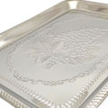 Rectangular Stainless Steel Serving Tray For Tea Coffee Fruits Appetizers Beverages And Others - 26cm x 35cm. 