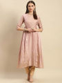 Kiva Printed Calf Length Partywear Kurtha for Women With Gathers At Side. 