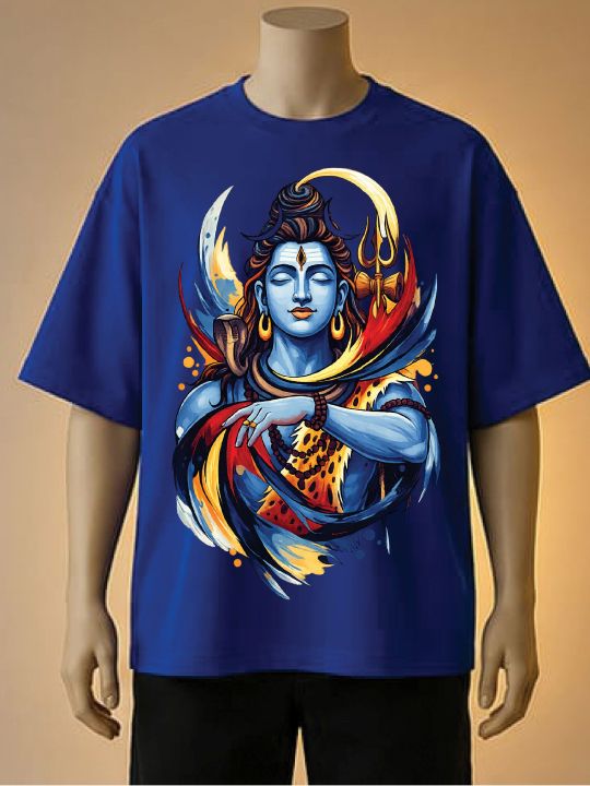 Lord Shiva Meditating Printed Graphic T-Shirt-blue, Black, white