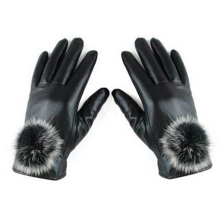 Women'S%20Touchscreen%20Leather%20Winter%20Gloves%20With%20Faux%20Fur%20Pom-Pom%20-%20Image%202