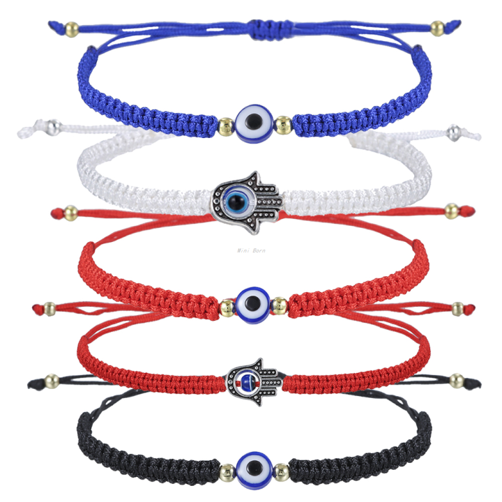 Mini Born New Prayer Hand of Fatima Evil Eye Braiding Bracelet Red Black 2025 Blue Color Nylon Thread Lucky Couple Bracelet Jewelry Men Women