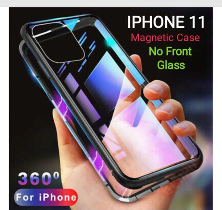 iPhone 11 (6.1) Magnetic Case 360º Magnetic Metal Bumper Transparent Tempered Glass only Back side