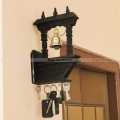 Bell in Wooden Frame Wall Mounted Key Holder with 5 Hooks Traditional Design Keyring Storage. 