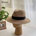 Wenefang 1pc Summer Women's Fashion Straw Hat Panama Style New style Sun Hat, Beach Vacation Travel Beach Hat. 