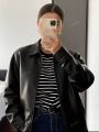 Women's Oversize Leather Jacket Biker Style Fashion Outerwear. 