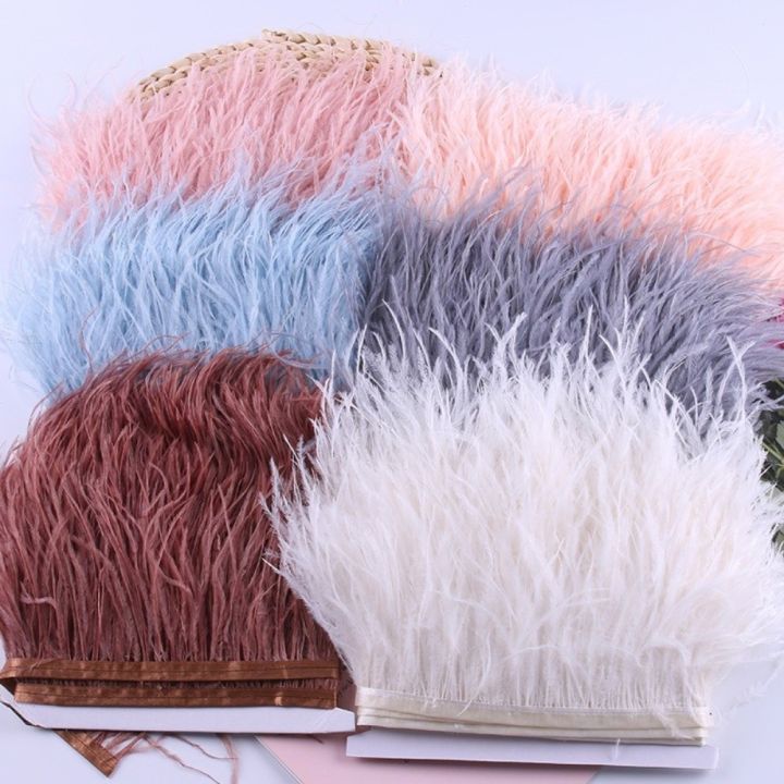 1 Meter Handmade Ribbon Tassel Natural Ostrich Feathers Sewing Decoration 10-15cm Wide Ostrich Feathers Trim Feather Plumes Ribbon Selvage Costumes Sewing Accessories