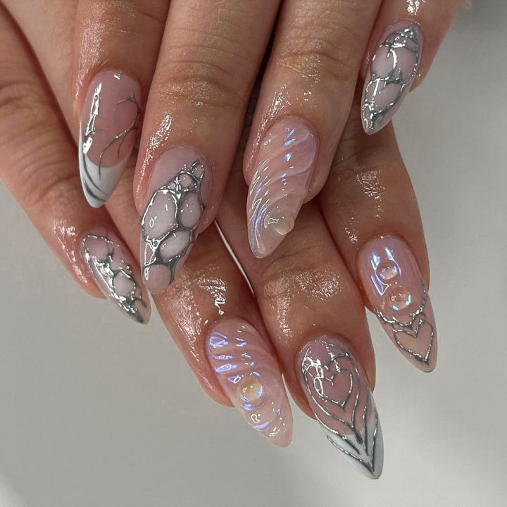 Pointed%20nails%20oval%20design%20flowers%20wear%20bow%20pink%20nails%20almond%2024Pcs%20pressed%20nails%20long%20french%20belt%20manicure%20full%20coverage%20-%20Image%203