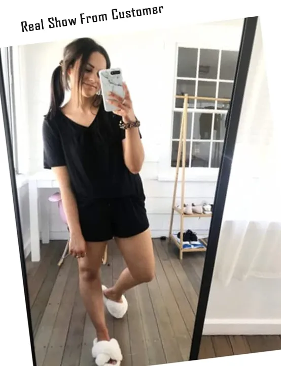 Women%20Shorts%20Pajama%20Set%20Short%20Sleeve%20Sleepwear%20Nightwear%20Free%20Size%20Black%20Color%20-%20Image%207