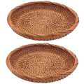 NAMUNY 2 Pack Rattan Woven Storage Basket,Bread Basket Display Basket Fruit Candy Cake Tray,for Keys,Wallet,Cell Phone(7.5Inch). 