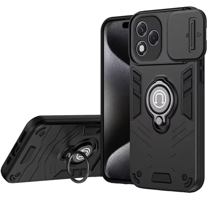 Honor 400 Lite Sliding Camera Armor Cover Design TPU+PC Phone Case (Black)