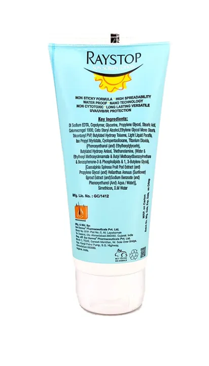 Raystop%20Sunscreen%20Lotion%20SPF%2050+++,%20UVA+UVB+IR%20Protection,%20With%20Water%20Proofing%20Tecnology,%20100gm%20-%20Image%203