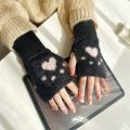 Cute Cat Paw Half Finger Gloves Soft Thicken Fingerless Gloves Warm Plush Knitted Gloves Winter. 
