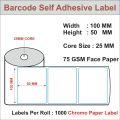 Plain Barcode Labels/Stickers Roll Self Adhesive Chromo Paper, 1000 Labels/Roll (Labels 100mm X 50mm (4 Inch x 2 Inch). 