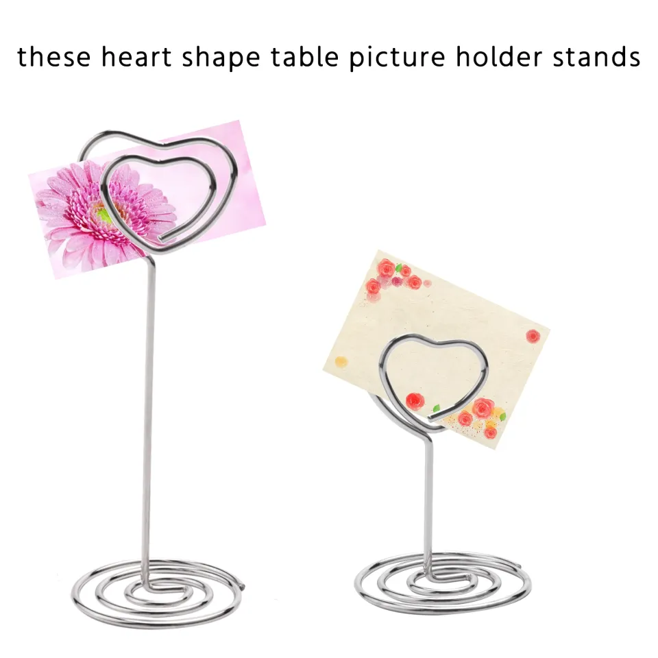 Hoshen 24-Piece Mixed Shape Desktop Photo & Card Holders - Heart, Round, Star Silver Metal Stands For Weddings & Events