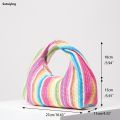 Sutuiying Vintage woven handbag, simple commuter bag, beach wind rainbow Bargain price bag, holiday casual straw purse (random pattern). 