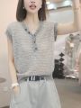 Summer Thin Hollow V-Neck Knitted Sleeveless Women's Design Sense Niche Knitted T-Shirt Women's 2025 New Top. 