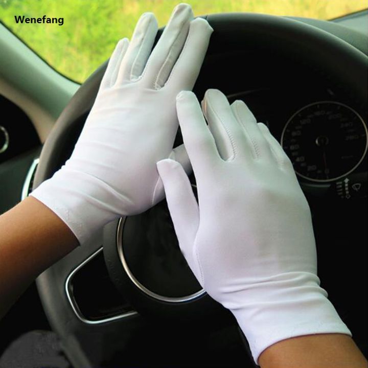 Wenefang Summer Sunscreen Spandex Gloves Women Men Thin Mittens Sun Protection White Black Etiquette Short Stretch Dressy Dance Gloves