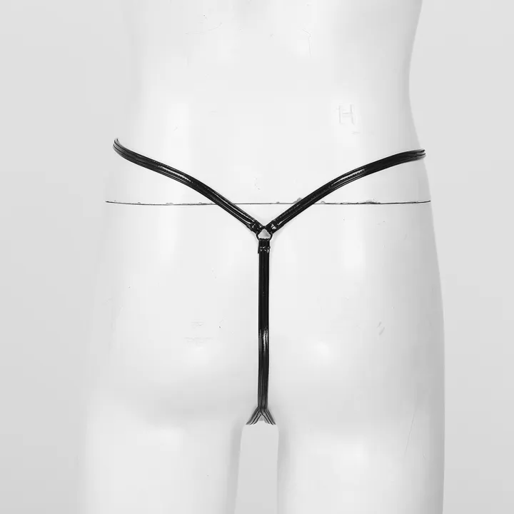 Huangdian%20Fashion%20%20Womens%20Zipper%20Crotch%20G-string%20Wet%20Look%20Patent%20Leather%20T-back%20Thong%20Micro%20Underwear%20Latex%20Glossy%20Low%20Waist%20Open%20Butt%20Briefs%20-%20Image%203