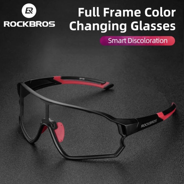 ROCKBROS Photochromic Bicycle Glasses Shades Goggle Large Frame Men Sports Bike Eyewear Sungless Adjustable Cycling Glasses