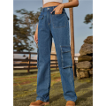 Women High Waisted Cargo Pants Wide Leg Casual Pants 6 Pockets Trousers. 