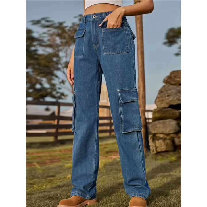 Women%20High%20Waisted%20Cargo%20Pants%20Wide%20Leg%20Casual%20Pants%206%20Pockets%20Trousers%20-%20Image%204