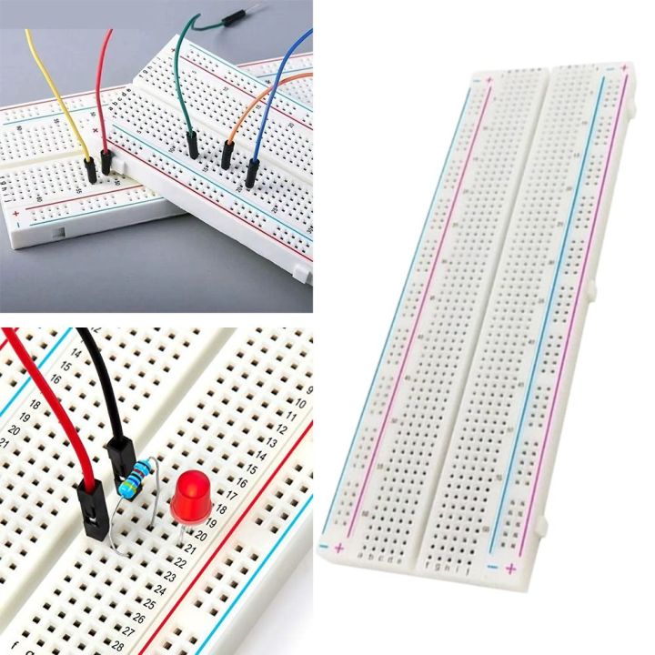 Solderless PCB Board 830 Tie Points MB-102 Breadboard U Shape Red & Blue Wires Solderless Breadboard White Experimental Connection Board Test Develop