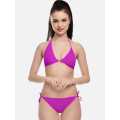 Sexy and Stylish Satin Bikini Bra Panty Lingerie Set Free Size Purple Color. 