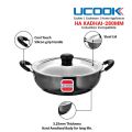 UCOOK Hard Anodised Induction Based Steel Lid Deep Kadhai 5 Litres. 