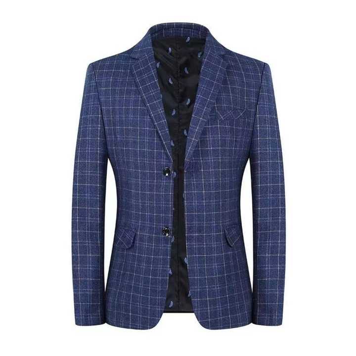 Modern Coat Cotton Mix Check Printed Blazer with Two Buttoned for Men