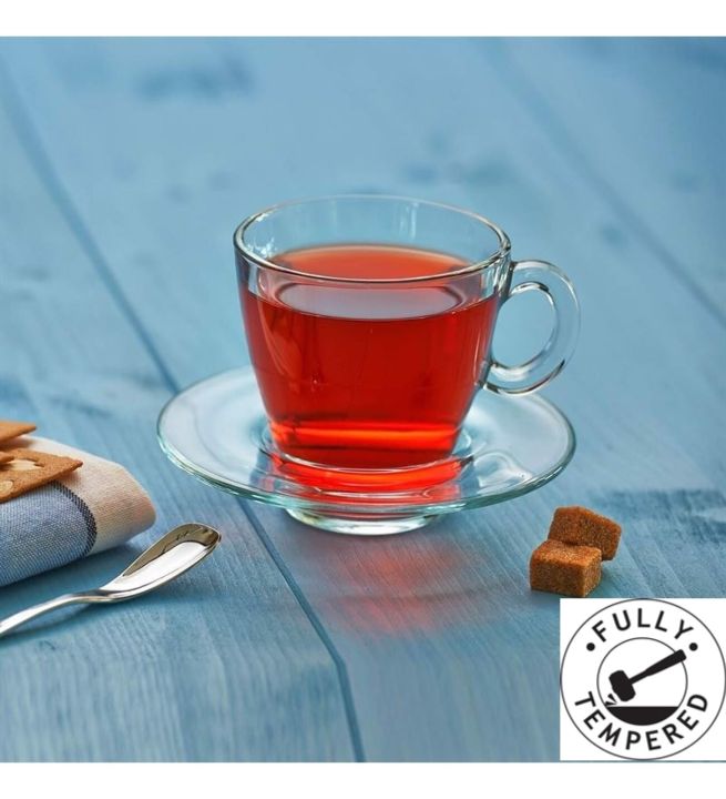 Pasabahce Cup & Saucer Set, Aqua, 215ml, Set of 6 | Daraz.com.np