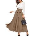 NEW Ankle solid color line tie elegant skirt women's long skirt with high waist A cut pleated length, suitable for spring women. 