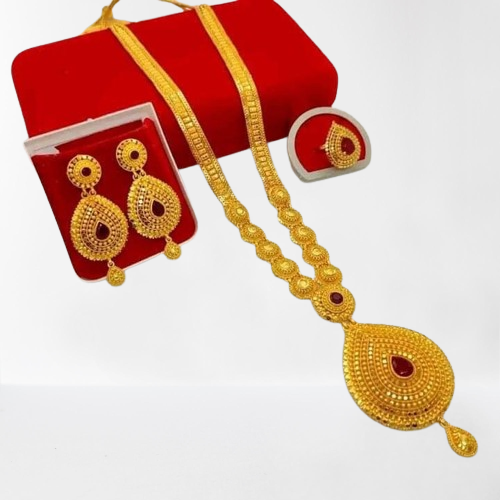 Happy Gold Plated Rani Haar With Earring And Ring Set For Women