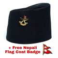 Nepali Topi Kalo Topi With Khukuri + Flag Badge by Fashion Wear. 