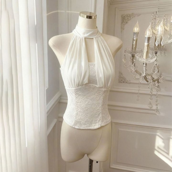 Simple%20Sleeveless%20Lace-up%20Camisole%20Pleated%20Solid%20Color%20Lace%20Vest%20Tops%20Beach%20Wear%20Halter%20Women's%20Crop%20Top%20Party%20-%20Image%208