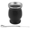 Yerba Mate Gourd Set Double-Wall Stainless Tea Cup and Bombilla 8 Ounces Bombillas Yerba Mate Straw - Black. 