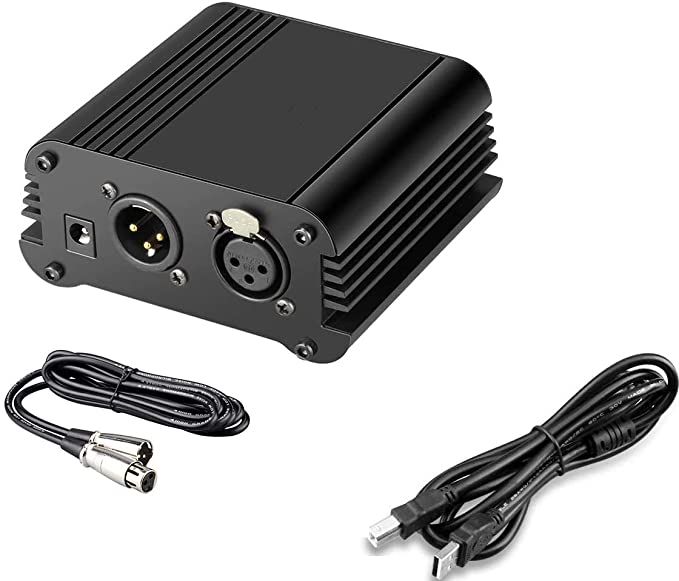 48V Phantom Power Supply With 10 Ft Xlr Cable And Adapter For Any Condenser Microphone (Bm-800)phantom power supply