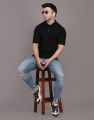 Men Regular-Fit Cotton Pique Polo Shirt-Black Summer wears. 