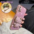 AnDyH Casing For Samsung galaxy M51 Case Cartoon Fashion Hello Kitty Plating Reversible Mirror Folding Stand Phone Case Shockproof Phone Casing Full Lens Cover Camera protective Softcase. 