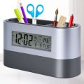 Multi Functional Led Desk Top Table Clock Digital LCD Screen Temperature Light Display Alarm Pen Holder  For Home Office. 