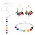 Pendant necklace bracelet rainbow healing set jewelry women's yoga chakra 7 aura chip earrings natural gemstone mara beads. 