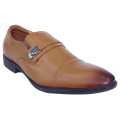Brown Clip On  None Lace Leather Black Horse Formal Shoes For Men. 