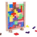 Wooden Blocks Puzzle Brain Teasers Toy, Intelligent Colorful 3D Plastic Blocks Game with Vertical Wood Frame Game Board, Tangram Educational Montessori Toys Gift for Kids Age 4-8 Years Old. 