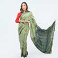 Green Cotton Flower Printed Saree For Women. 
