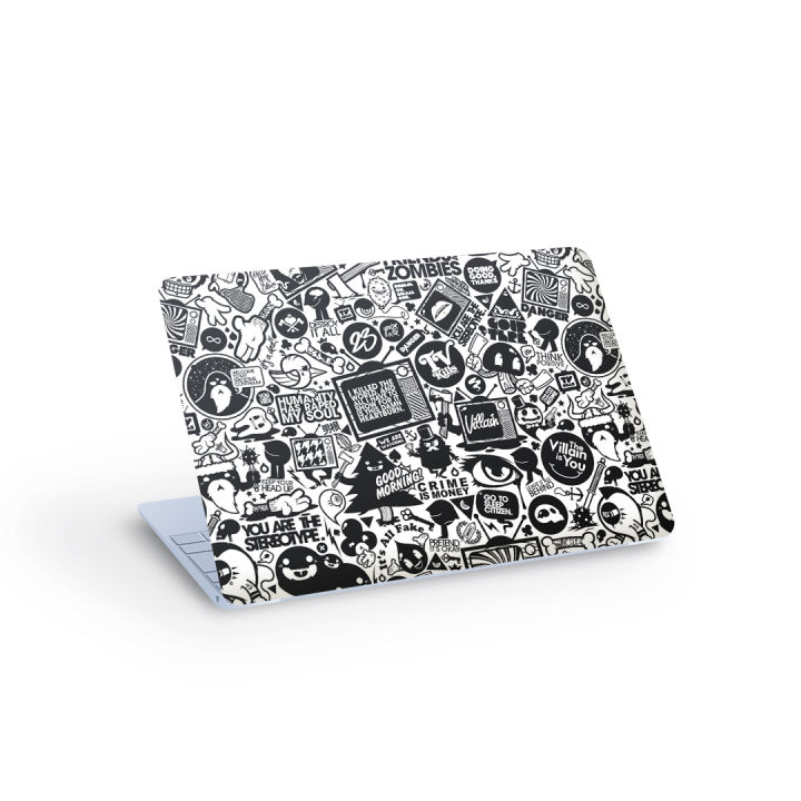 Laptop Back Sticker For Up to 15.6inch Laptop (Black and White Graphics)