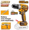 Ingco Lithium-Ion Compact Brushless 20v Cordless Drill (Battery Not Included). 