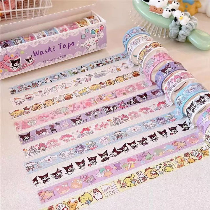 10Pcs%20Sanrio%20Washi%20Tape%20Set%20Adorable%20Kuromi,%20My%20Melody%20&%20Cinnamoroll%20Designs%20Podazz%20-%20Image%202
