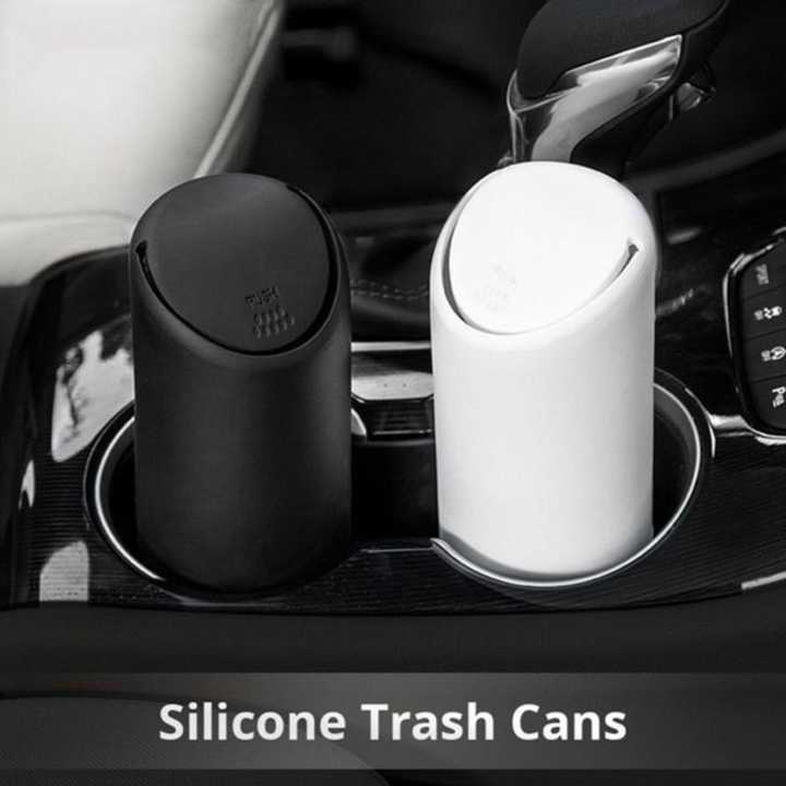 Portable Silicone Mini Rubbish Car Trash Can Garbage Holder Organizer Storage Box With Lid