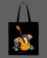 Acoustic Guitar & Campfire Graphic Printed Tote Bag– Eco-Friendly Cotton Shoulder Shopping Bag-White, Black. 